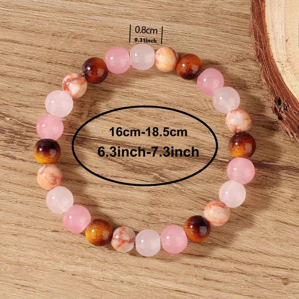 ✨ Romantic Natural Stone Tiger’s Eye Round Stretch Bracelet – Four Seasons Color Blocking – Vibrant Multicolor Brazaletes – Unisex Jewelry