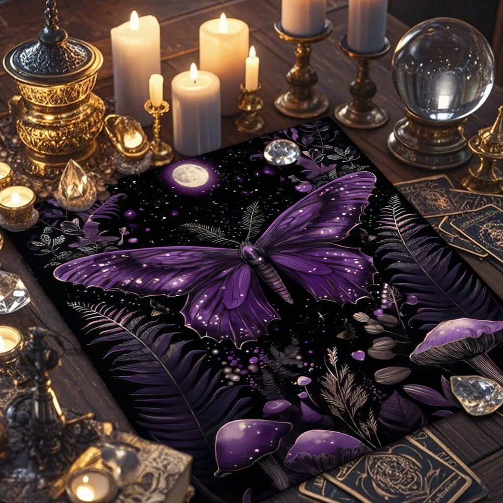 🦋 Purple Moth Creative Tarot Tablecloth | Decorative Altarpiece & Party Game Mat – Perfect for Ritual Reading & Tarot Enthusiasts
