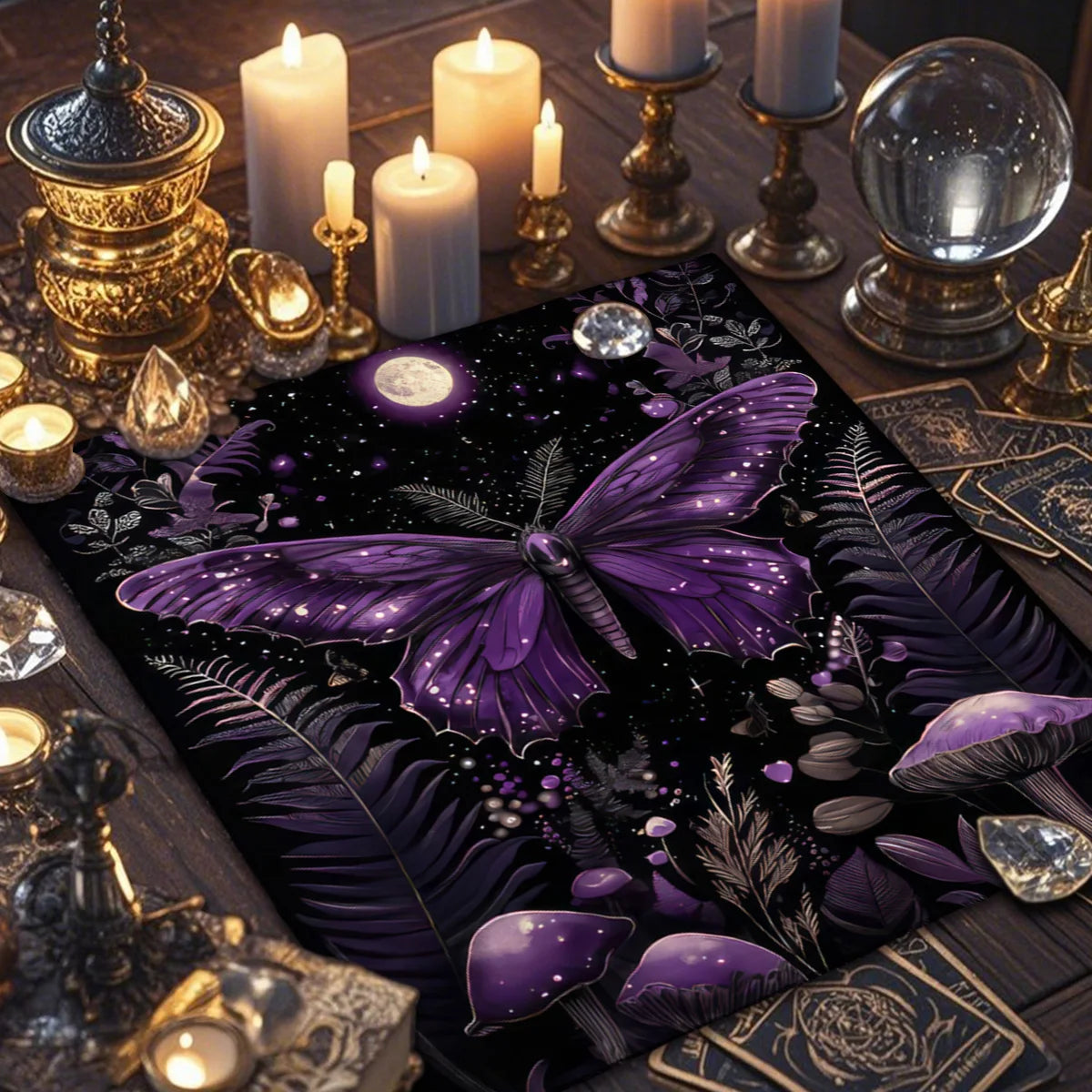 🦋 Purple Moth Creative Tarot Tablecloth | Decorative Altarpiece & Party Game Mat – Perfect for Ritual Reading & Tarot Enthusiasts