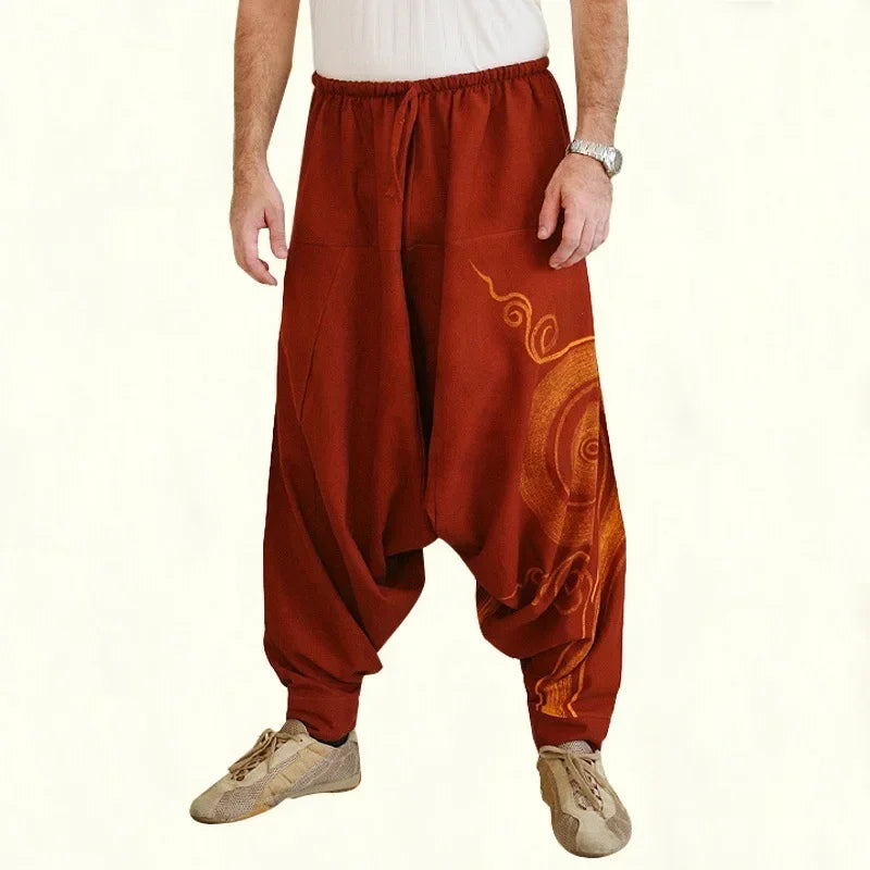 The Zenith Nomad Premium Men's Harem Yoga Pants - High-Definition Baggy Hippie Boho Style Aladdin Silhouette Trousers, Ultra-Breathable Mid-Waist Elastic Comfort Casual Urban-Gypsy Lounge Wear Apparel