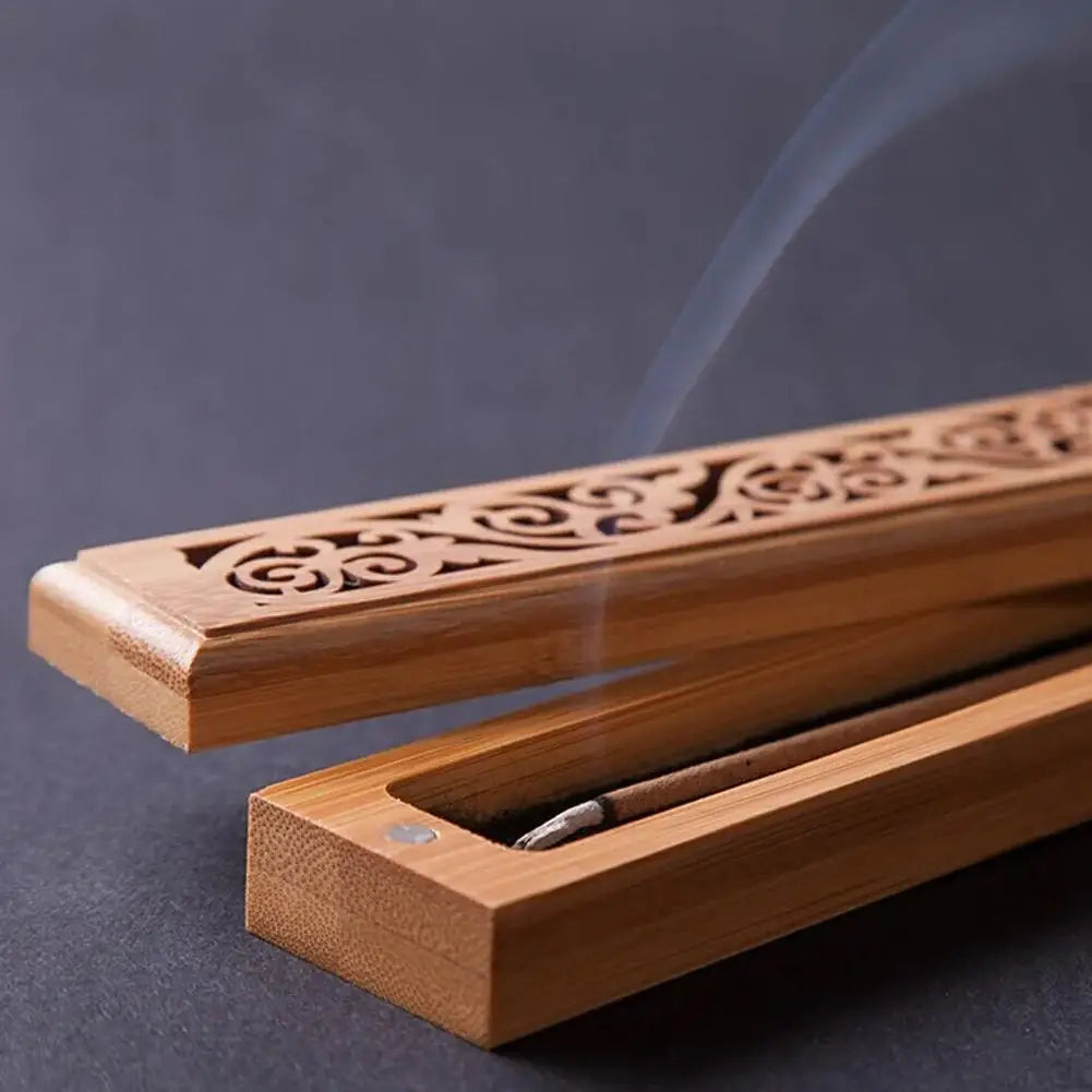 🌿 Natural Bamboo Incense Burner with Laying Plate – Aromatherapy Wooden Box for Incense Storage & Burning | Free Shipping