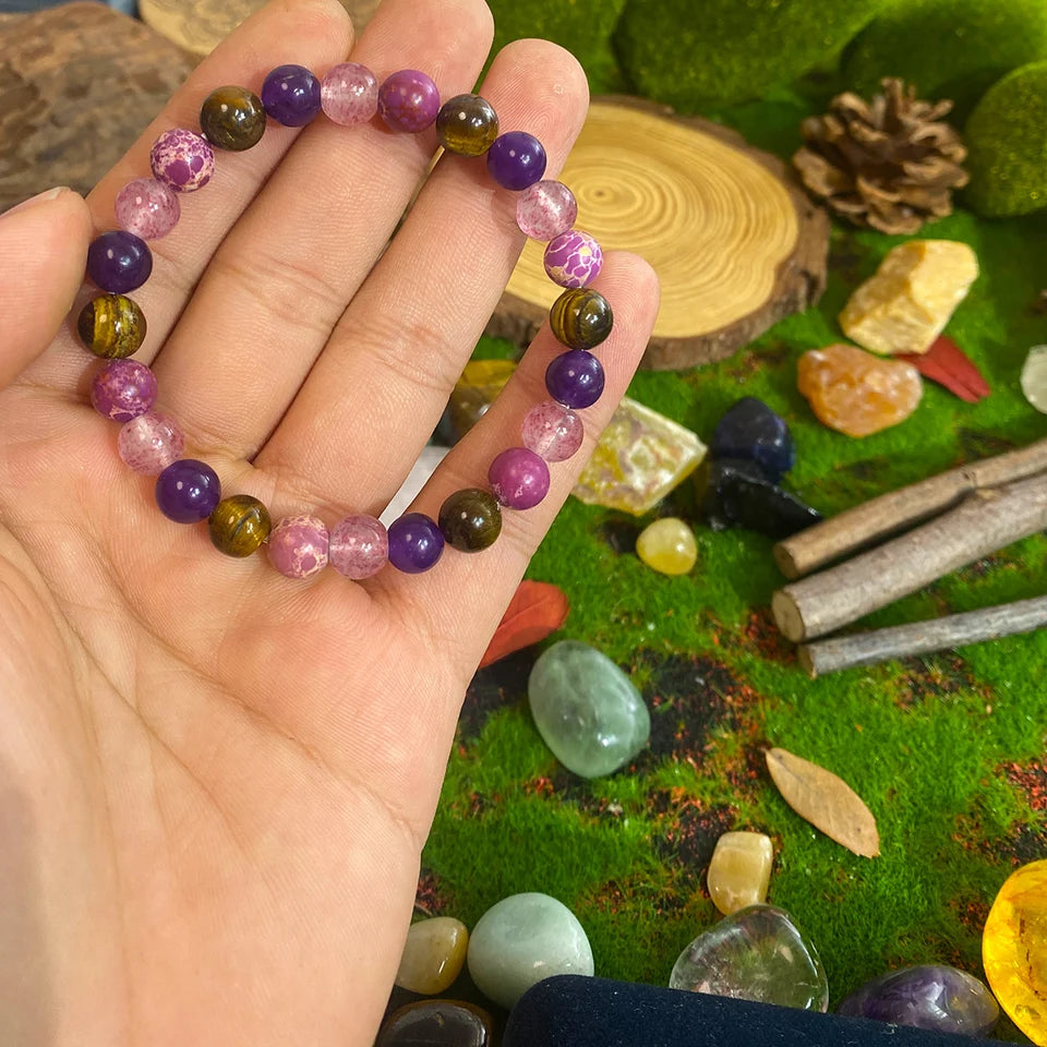 ✨ Bohemian Style Calm Mind Bracelet – Tiger Eye & Rose Quartz Stretch Bracelet – Unisex Natural Stone Jewelry Gift