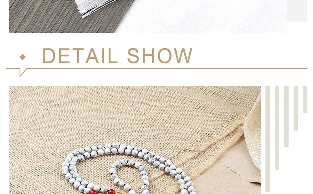 📿 108 Bead Howlite Japamala & 7 Chakra Bracelet Set: 6mm Hand-Knotted Mala Necklace – Calming Stone for Yoga Meditation & Anxiety Relief