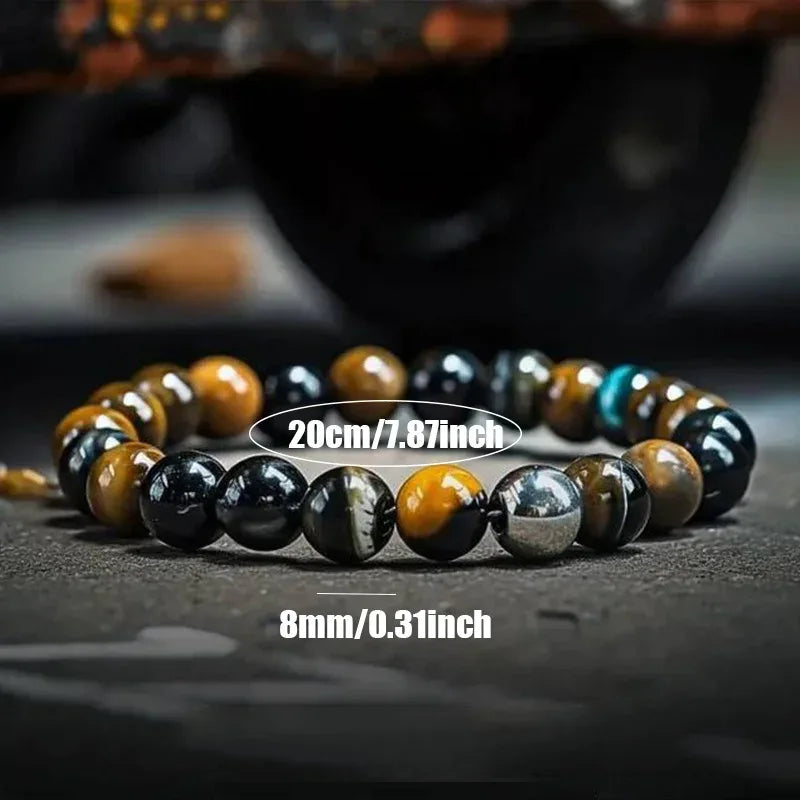 🛡️ The Ultimate Triple Protection Bracelet: Black Tourmaline, Tiger Eye & Hematite for Power & Balance