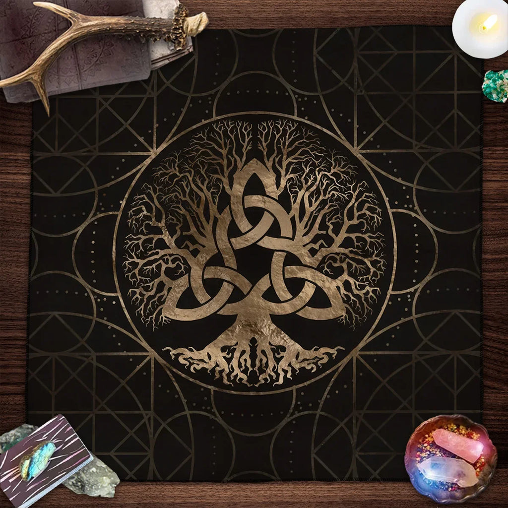 🧭Tree of Life Pendulum Divination Table Cloth – Tarot Altar Cloth for Witchcraft, Astrology & Oracle Card Readings, Witch Home Decor