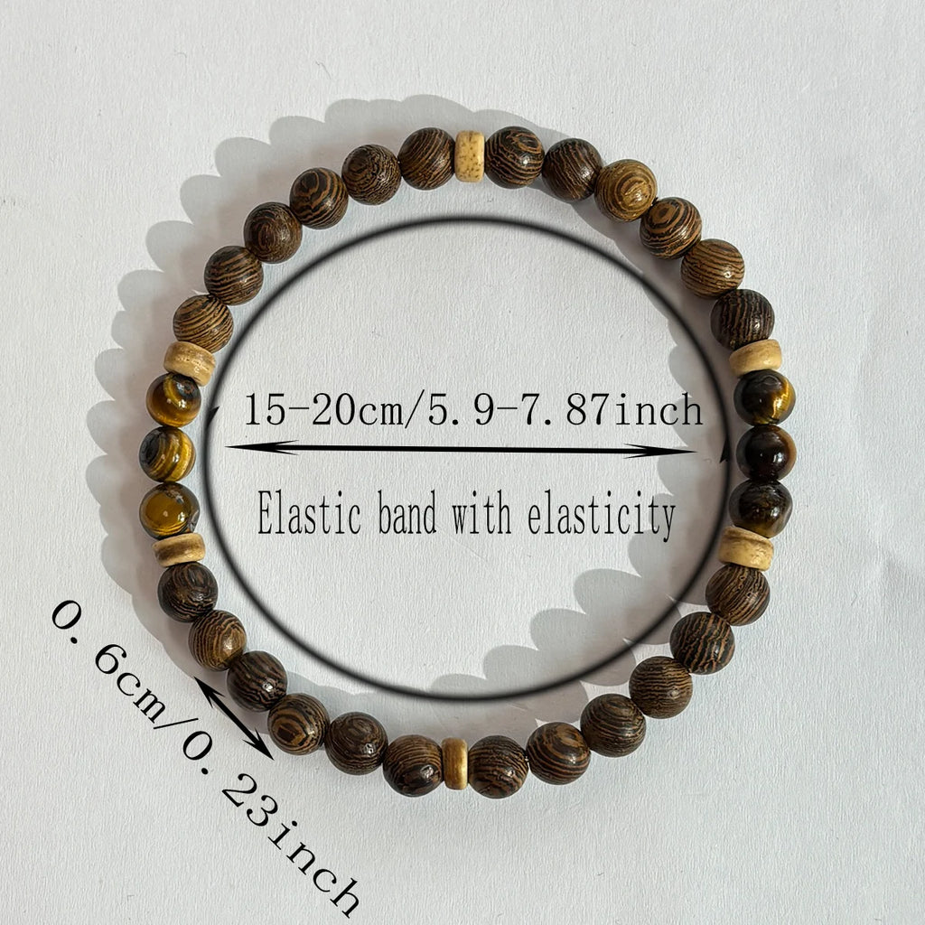 ✨ Anti-Anxiety & Stress Relief 6mm Bracelet – Tiger Eye Stone and Wood Beads – Unisex Handmade Jewelry Gift