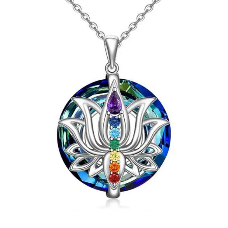 🌸 Elegant 7 Chakra Lotus Necklace: Healing Stone Pendant for Women – Energy Balance Yoga Jewelry & Meaningful Anniversary Gift Necklace
