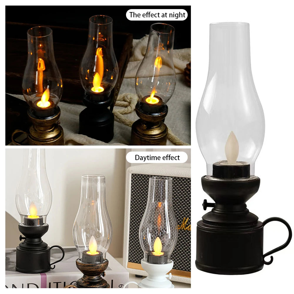 🕯️ Vintage Kerosene Lamp LED Flameless Candle – Antique Style Battery Operated Decoration Lamp for Halloween & Home Ambiance