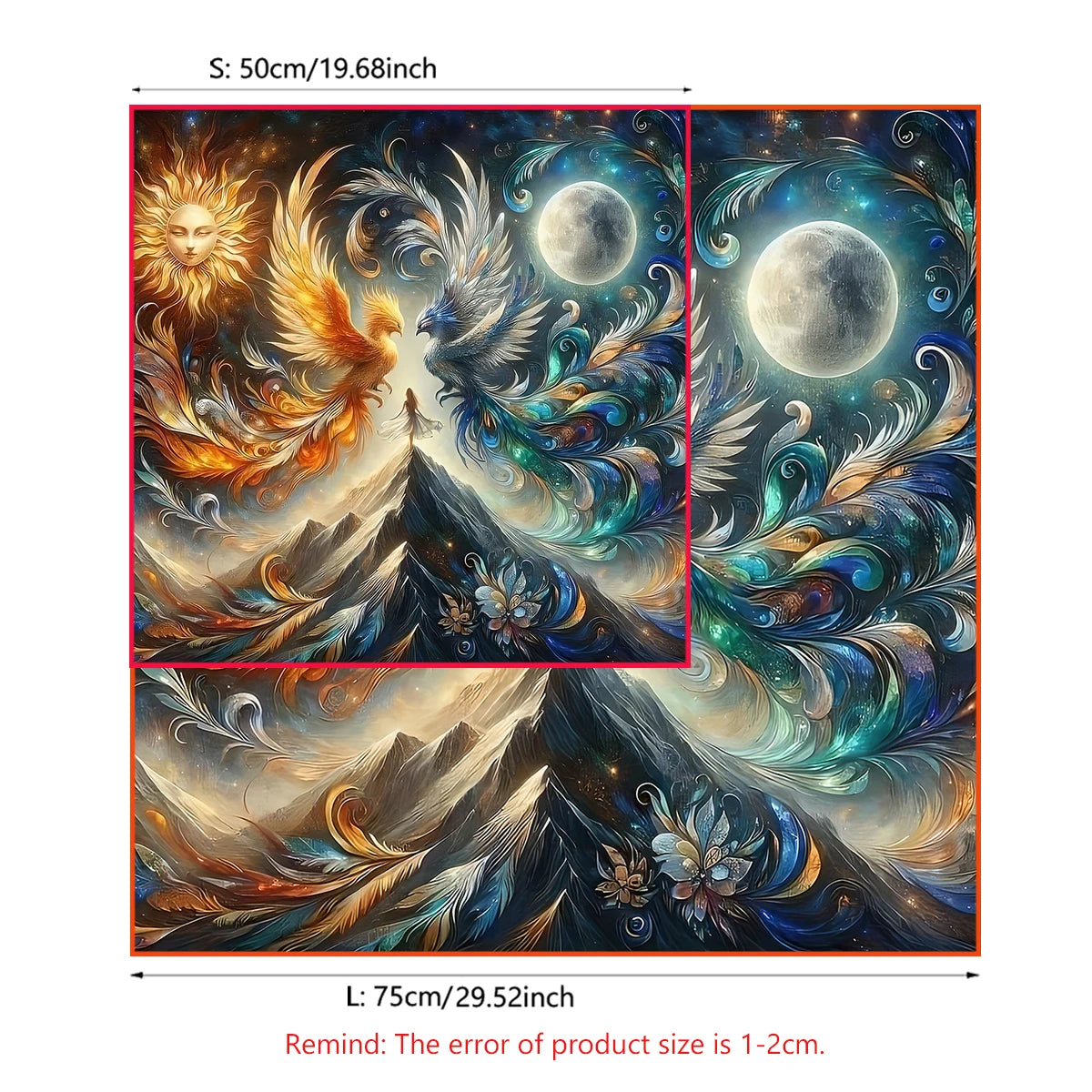 🧿Mystical Sun & Moon Phoenix Tarot Tablecloth – Ice and Fire Phoenix Altar Cloth for Powerful Tarot Readings, Witchcraft & Celestial Home Decor