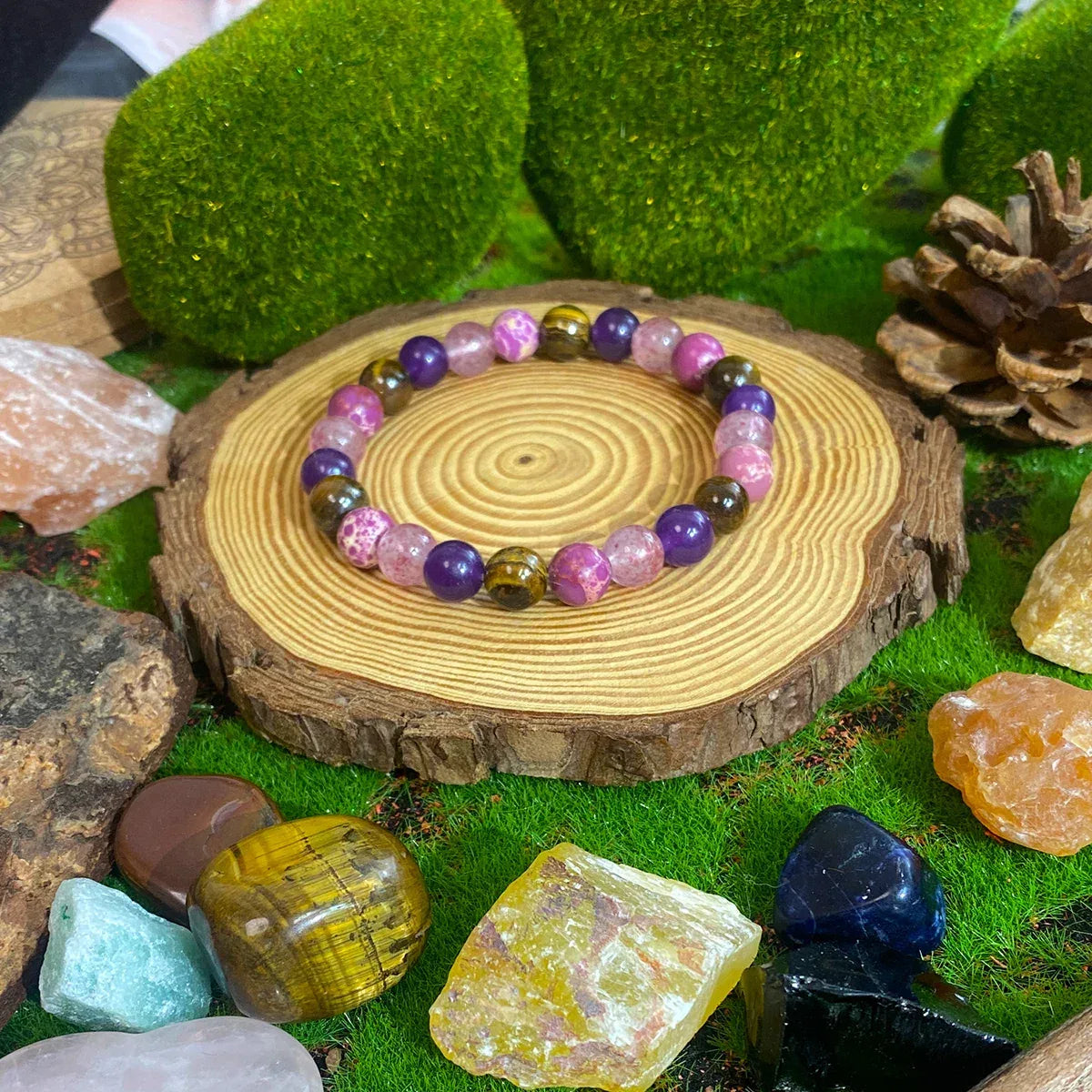 ✨ Bohemian Style Calm Mind Bracelet – Tiger Eye & Rose Quartz Stretch Bracelet – Unisex Natural Stone Jewelry Gift