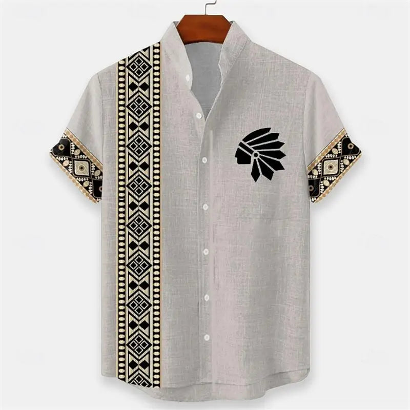 🌍 The Ethno-Block 3D Masterpiece: Premium Men’s Ethnic Color-Block Shirt – High-Definition Digital Print, Breathable Short-Sleeve Button-Down (Hemd Herren), and Sophisticated Resort Silhouette SFQQQD336