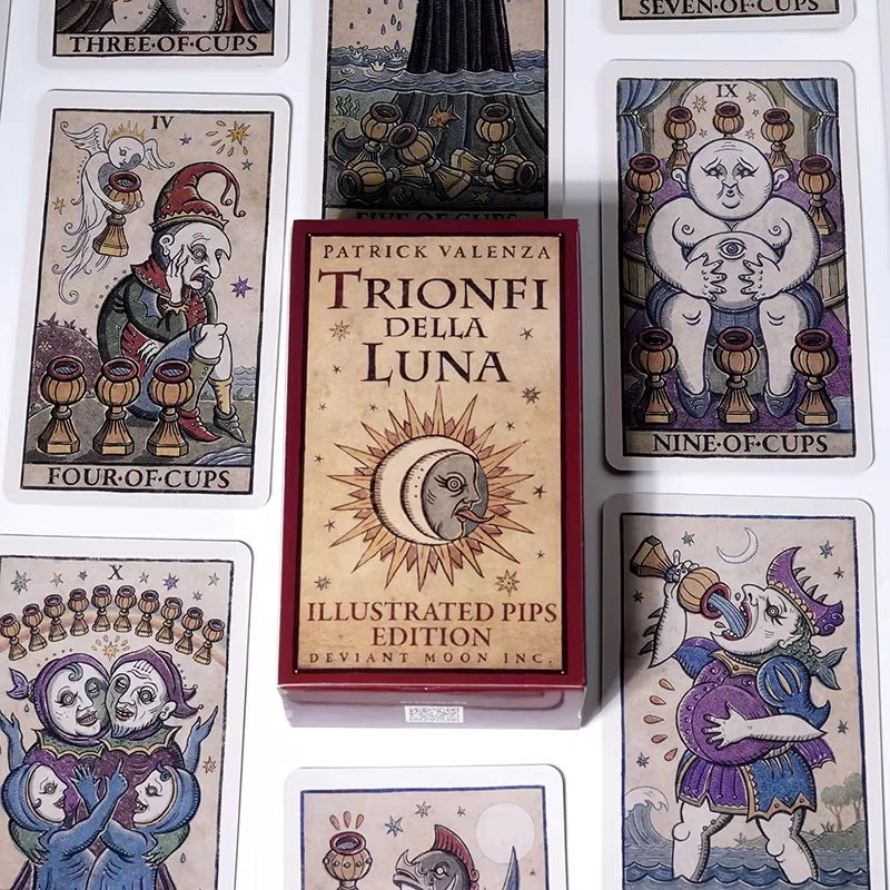🌙 Trionfi della Luna Tarot Deck – 78 Cards | English Edition with Guidebook | Fortune Telling & Divination | Travel-Friendly, Reversed, Chakra & Zodiac Insights