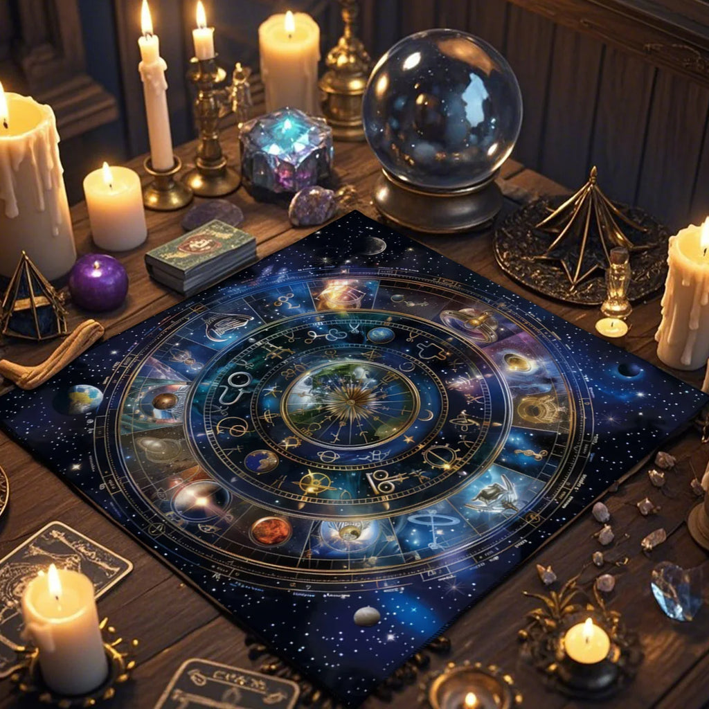 🃏 Starry Sky Zodiac Tarot Tablecloth – Twelve Constellations Astrological Altar Cloth for Divination, Rituals & Mystic Tarot Readings