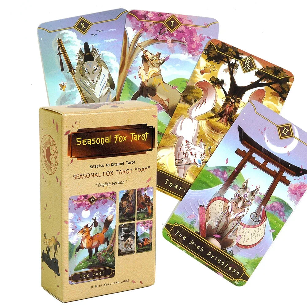 🦊 Seasonal Fox Tarot Deck – 78 Cards English Version | Kitseysu to Kitsune | Beginners' Friendly | Beautiful Gift Edition