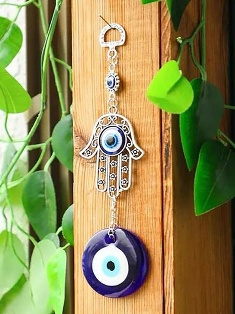 🧿 Devil's Eye Glass Eye Pendant – Turkish Jewelry with Blue Eye Alloy Palm Charm | Protective Talisman & Stylish Accessory | Free Shipping