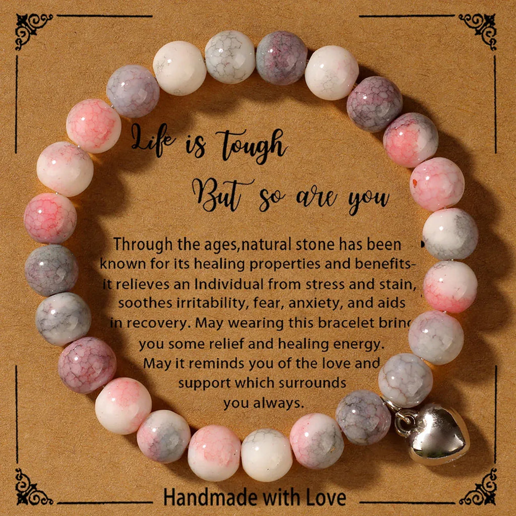 ✨ Inspirational Spiritual Jewelry Bracelet – Heart Lover Gift for Wife & Daughter – Elegant Empowerment with “Life is Tough, You Are Awesome” Letter Card L1783-life
