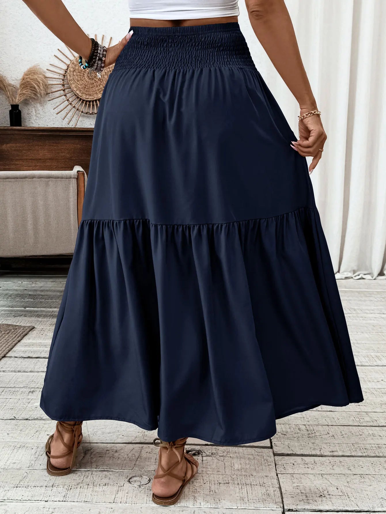 🌟 Women New Classic Printed Skirt Retro High Waist Long Skirt Casual Stylish Loose Beach Skirt Elegant Ladies Floral Pleated Skirt﻿