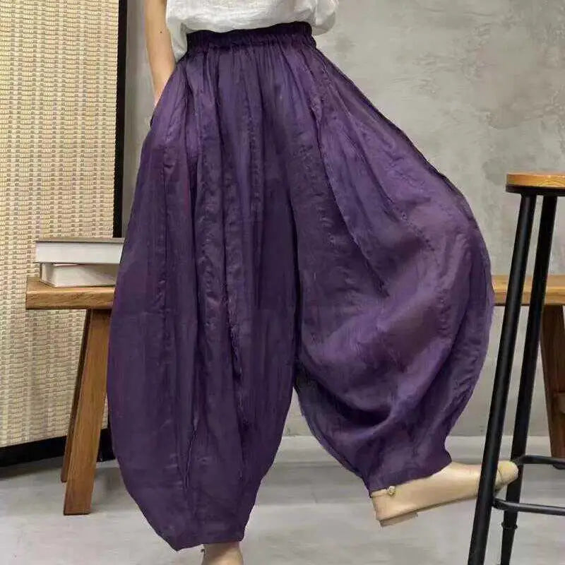 👖 Women’s Summer Autumn Cotton and Linen Bloomers Pants – Loose Fit, Vintage Floral Printed Bohemian Straight Trousers for Comfortable Fashion
