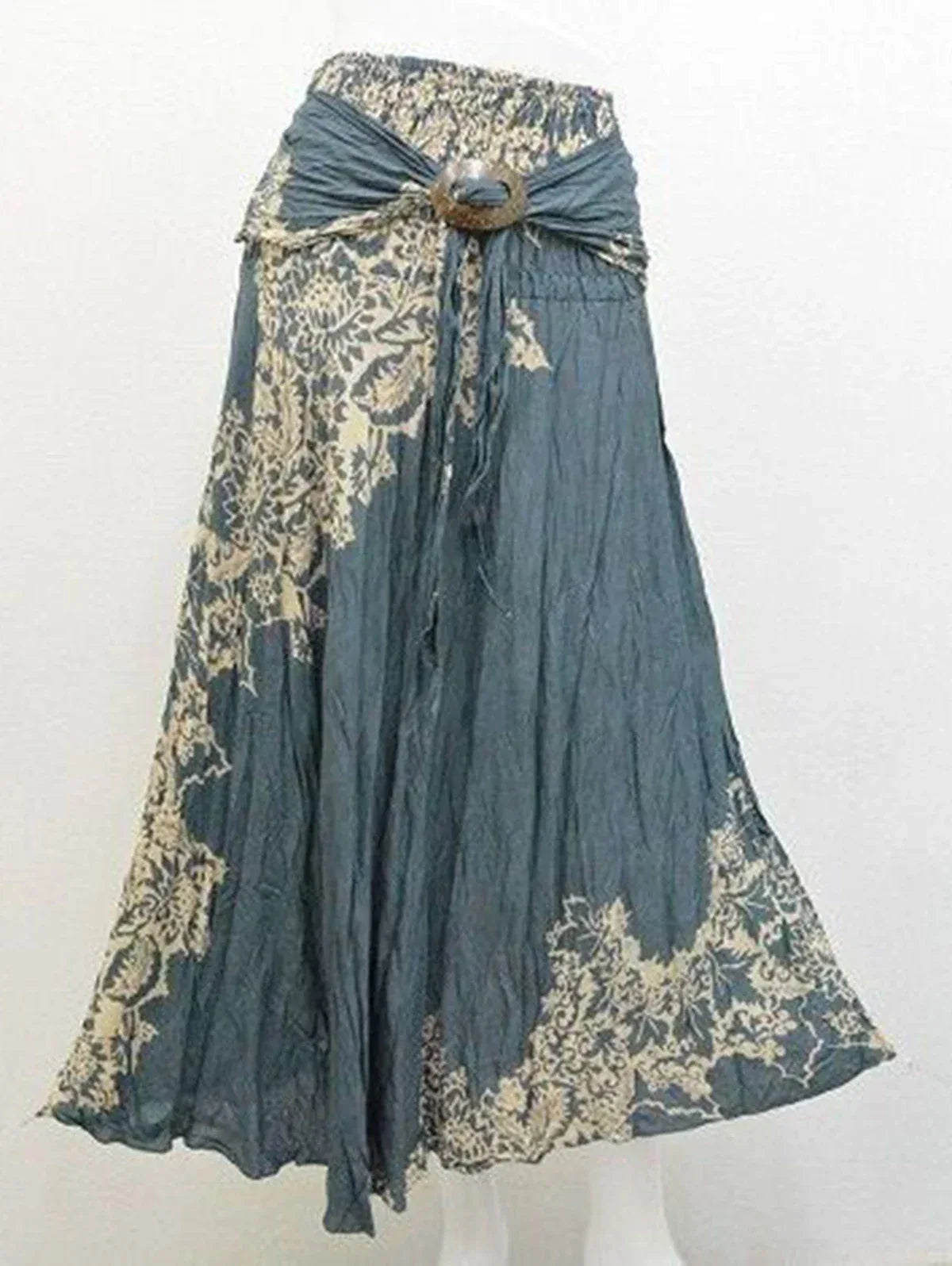 Bohemian Floral Skirts for Women – Sexy Long Floral Jupe with Elastic Waist Light Blue