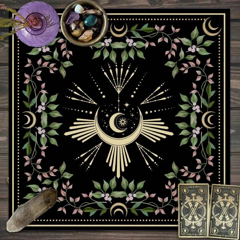 Moon Phase Tarot Card Tablecloth - Gold for Spiritual Readings and Rituals