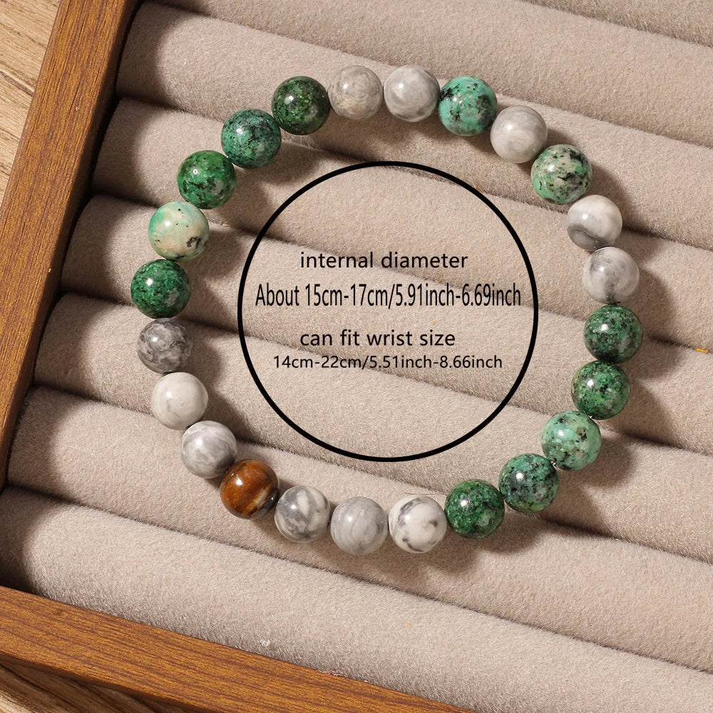 Vintage Natural Turquoise Tigers Eye Stone Bracelet Men Women Soothing Mind Calming Emotion Regulation Jewelry Boyfriend's Gift