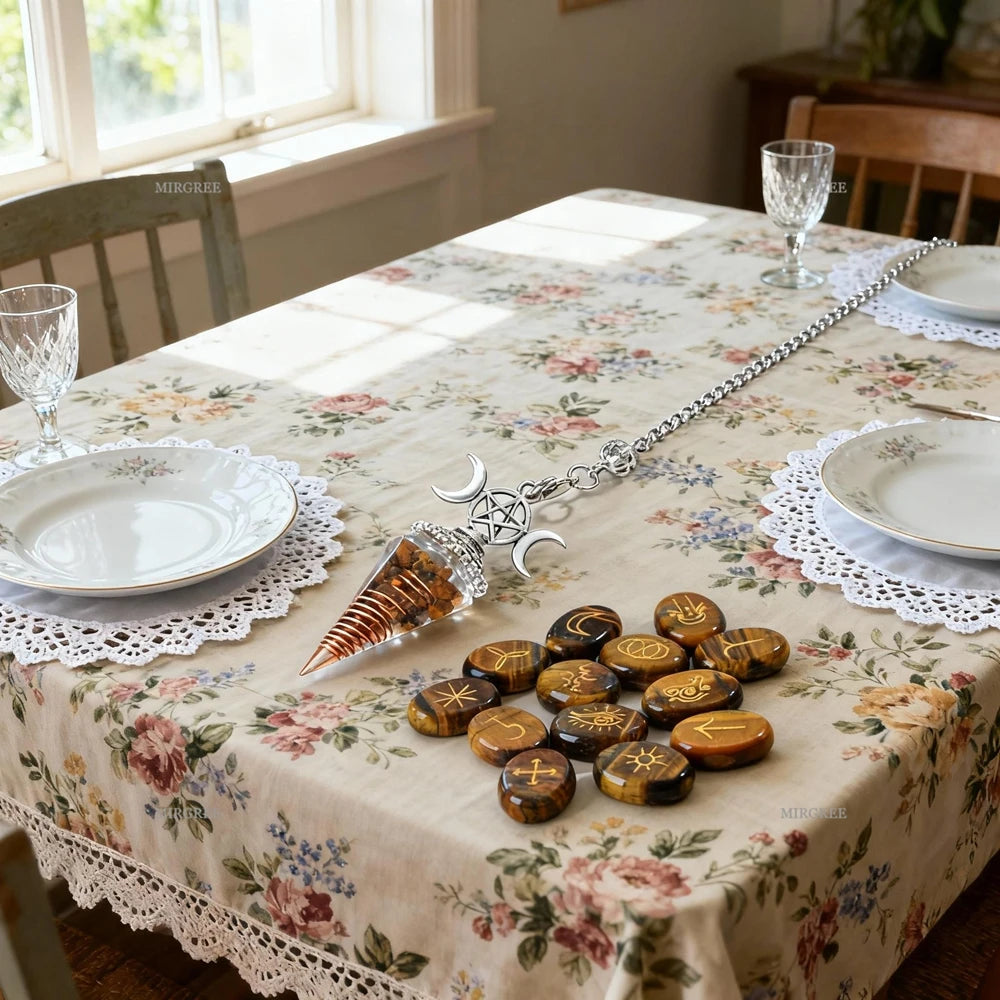 💜 Purple Crystal Spirit Pendant & Rune Stone Set – 1/13/14pcs Spiritual Jewelry for Witchcraft Divination & Blessing Ceremony