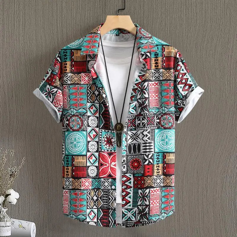 🏝️ The Harajuku-Hibiscus Y2K Masterpiece: Premium Men's Luxury Hawaiian Shirt – Retro Floral Graphic Print, Breathable Short-Sleeve Casual Top, and Signature Harajuku Oversized Silhouette CS2024AT3139