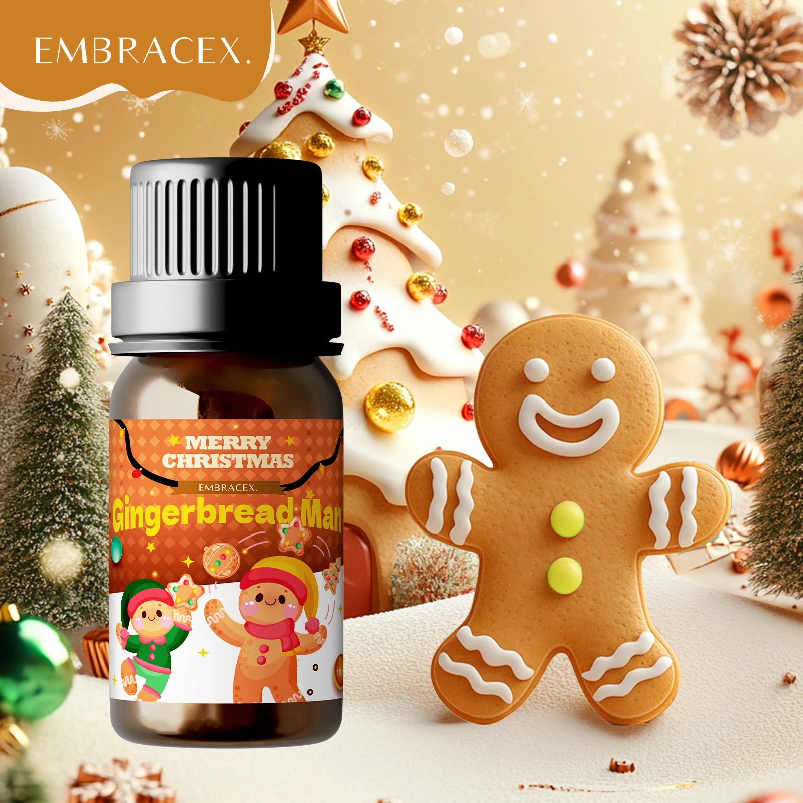 🎄 6PC/1PC 10ML Merry Christmas Essential Oils – Natural Fragrance Oil Gift Set for Christmas Candles, DIY Crafts, Humidifiers﻿ Gift Gingerbread Man