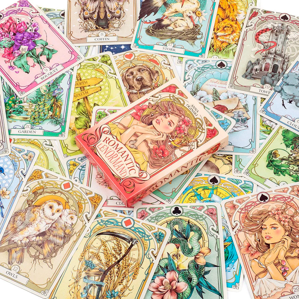 🌸 Romantic Lenormand Oracle Cards – 37 Cards | Art Nouveau Floral Motifs | English Edition | Party Board & Playing Game | Elegant and Intuitive Deck