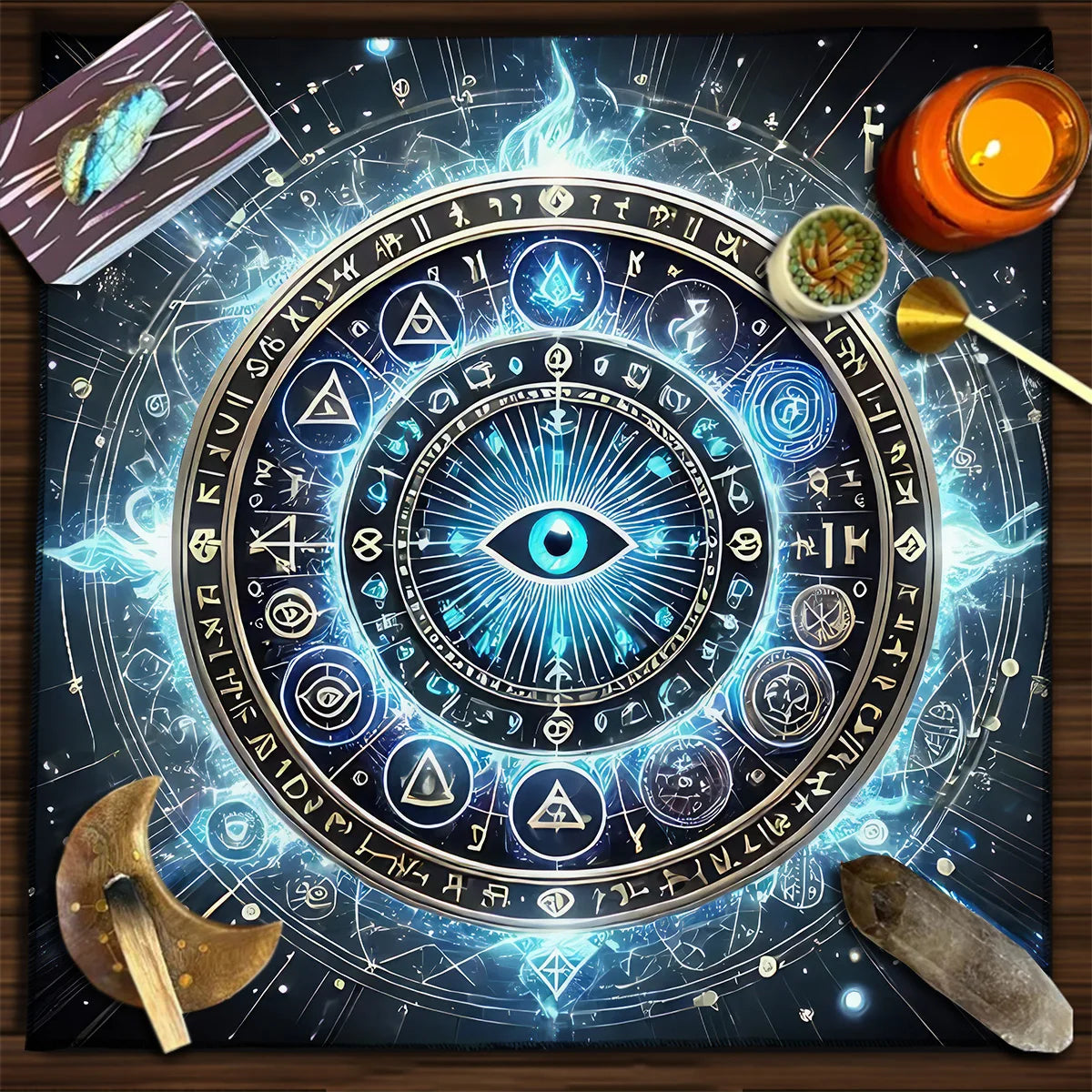 🃏 Colorful Flower of Life Tarot Tablecloth – Mandala Celestial Energy Altar Cloth for Astral Divination, Tarot Mat & Mystical Home Decor TLB (799)