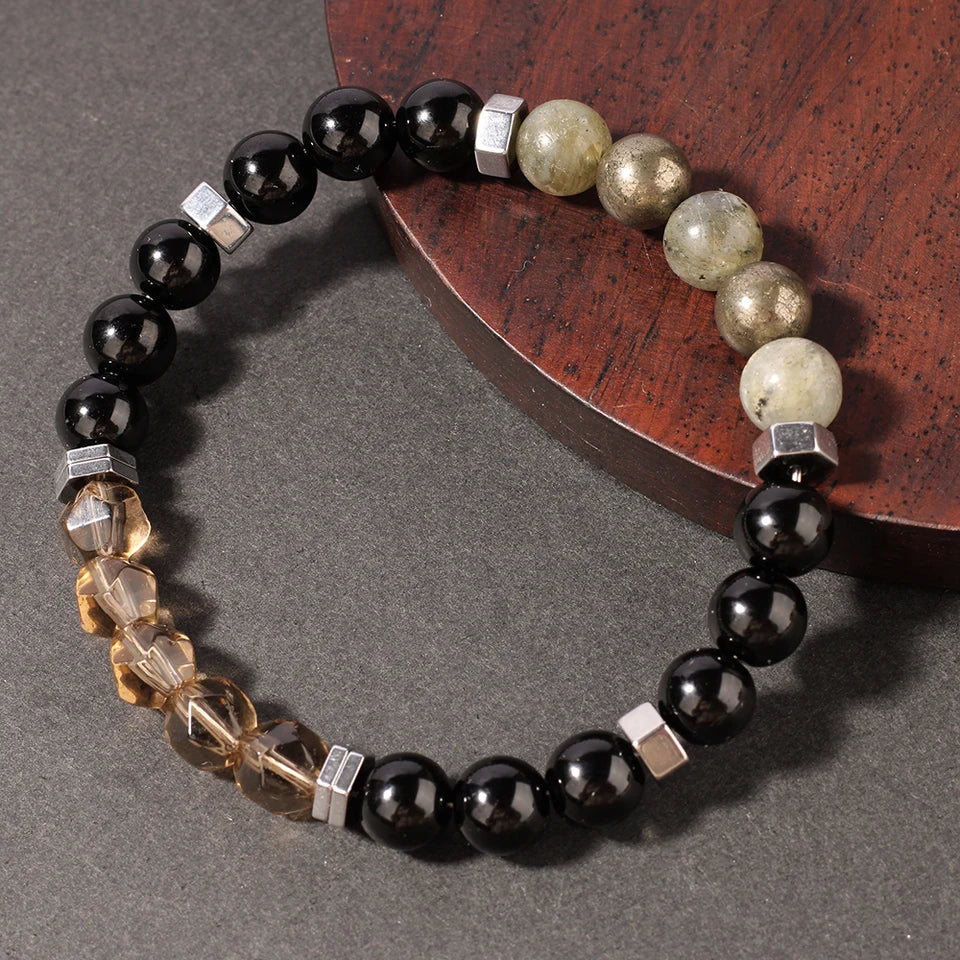 ✨ Gray Moonstone & Iron Ore Natural Stone Bead Bracelet – Unisex Healing and Protection Jewelry – Powerful Energy Bangle for Women & Men
