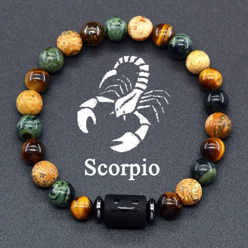 ✨ 12 Zodiac Constellation Sign Bracelet – Real Natural Tiger Eye Stone Bead – Leo & Taurus Charm Couple Jewelry for Men & Women 9 Scorpio 8 mm Beads