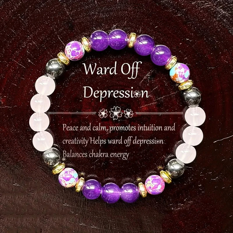 ✨ Elegant Natural Stone Bracelet – Purple Crystal Round Beads for Women – Daily Decoration & Perfect Christmas Gift Jewelry