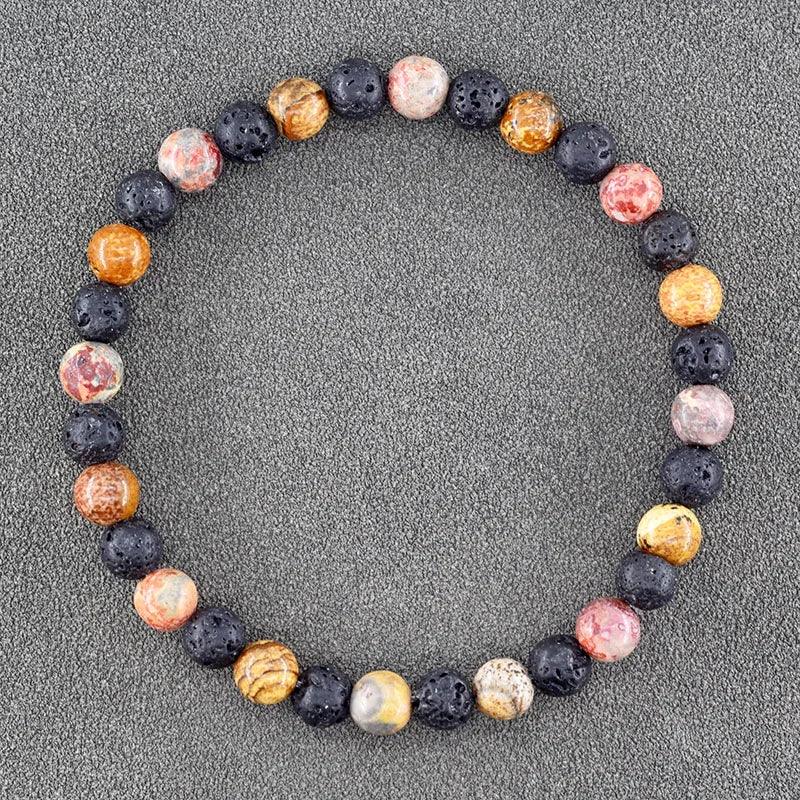 ✨ Natural African Pine Stone Beaded Bracelet – Authentic Picture Stone Bohemian Bangle for Men & Women – Volcanic Elastic Jewelry, Perfect Friendship Gift 9
