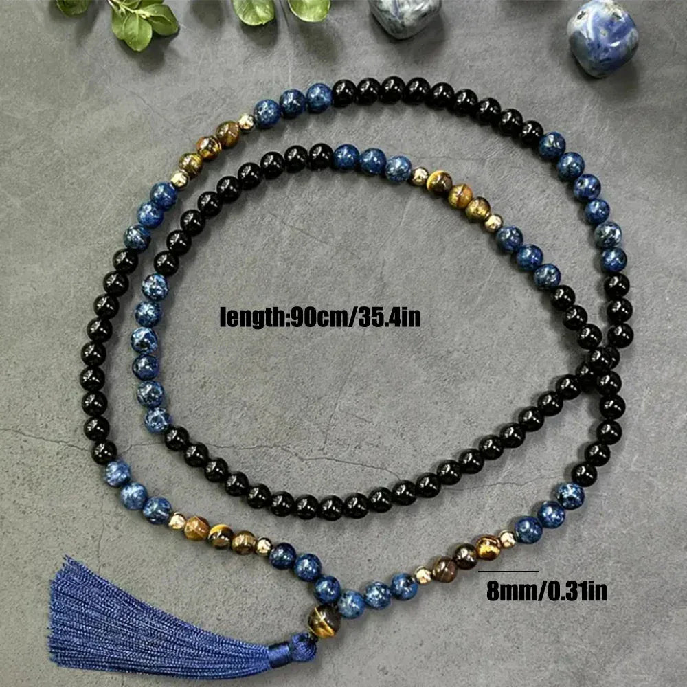 📿 The Warrior's Mala: 8mm Tiger Eye & Black Onyx 108 Bead Meditation Rosary