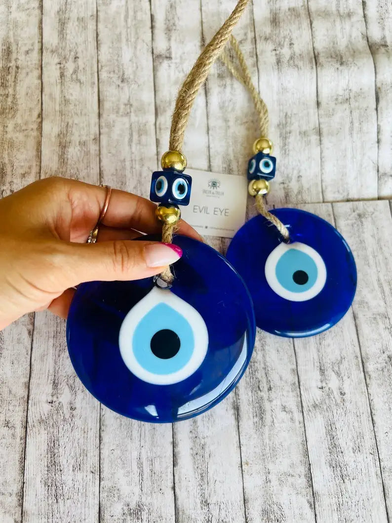 🧿 Evil Eye Wall Hanging – Glass Blue Eye Charm | Turkish Home Decor for Protection & Good Luck | Thoughtful Home Gift | Free Shipping