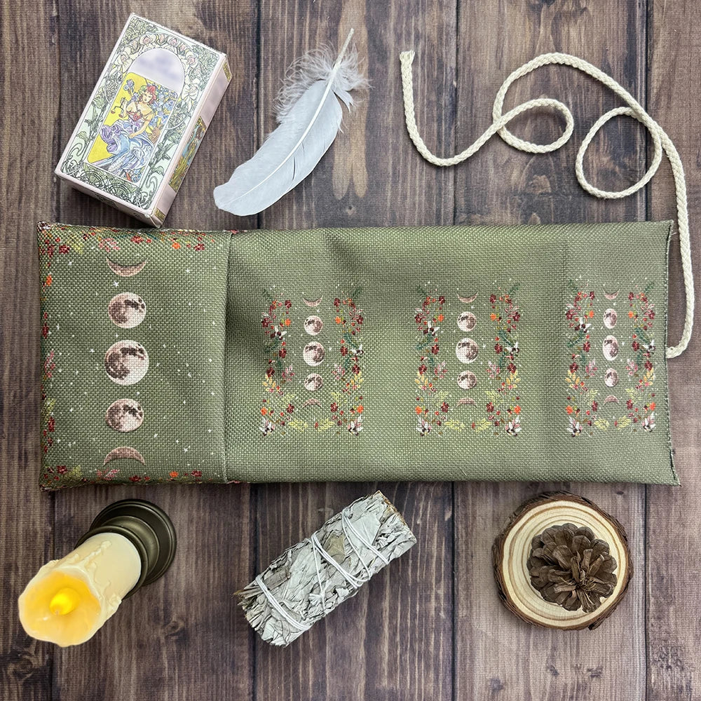 🌿 Floral Tree of Life Tarot Storage Bag with Moon Starry Sky Wrap Pouch – Multi-functional Tarot Deck Protector and Divination Table Cloth