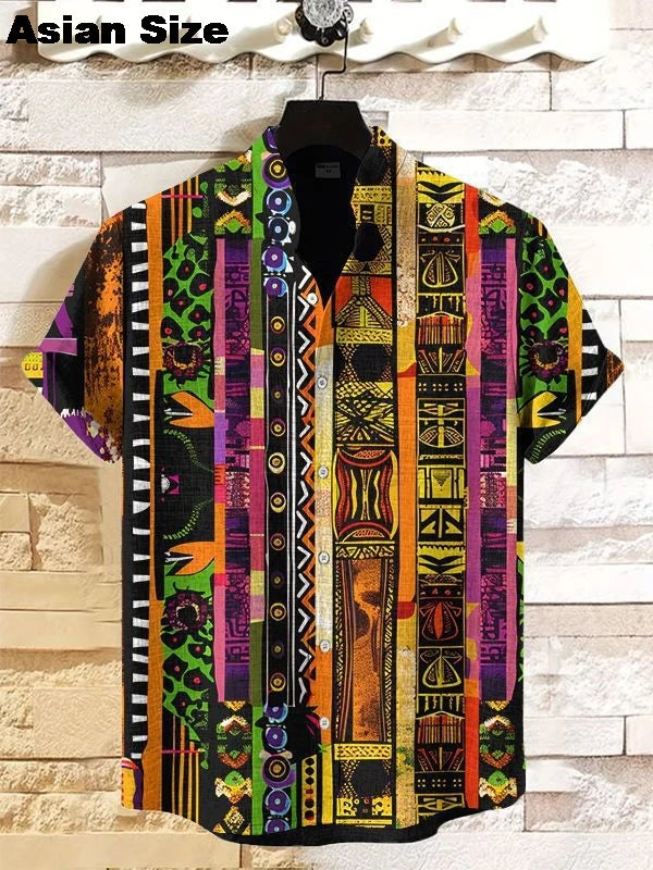 🌍 The Dashiki Street-Heritage Edition: Premium Men’s Vintage African Tribal Shirt – High-Definition Retro Dashiki Print, Breathable Urban-Luxe Fabric, and Sophisticated Short-Sleeve Streetwear Button-Down Shirts-SZF67199