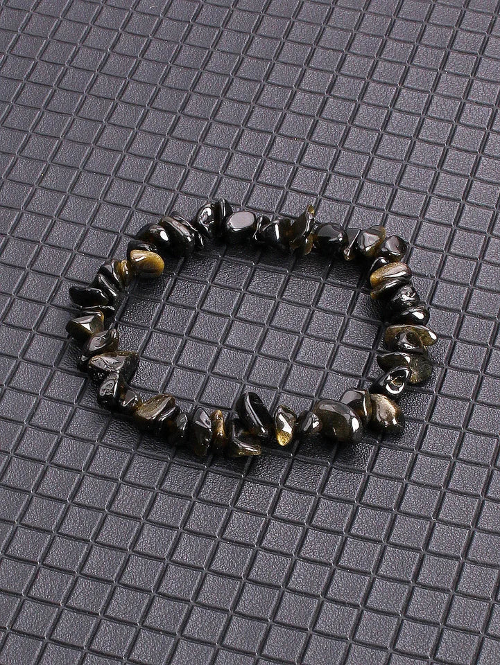 ✨ Natural Gold Color Obsidian Crushed Stone Beads Bracelet – Protection & Deep Grounding Energy Jewelry