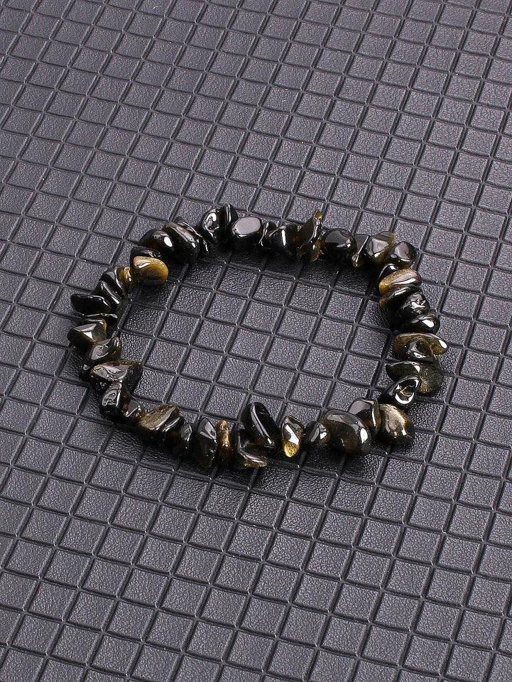 ✨ Natural Gold Color Obsidian Crushed Stone Beads Bracelet – Protection & Deep Grounding Energy Jewelry