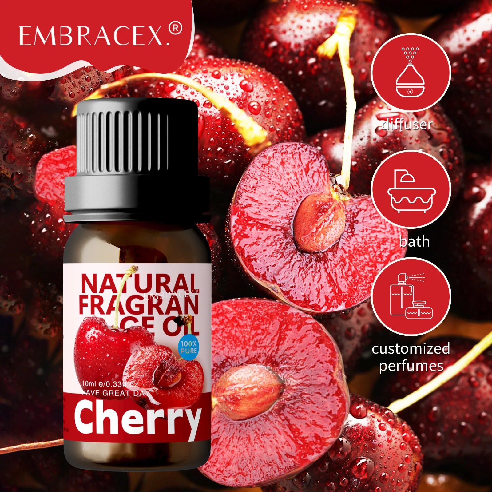 🍊 10ml Fruity Essential Oils – Sweet Fruit Fragrance Collection for Diffusers, Candles, and Home Aromatherapy﻿ Cherry