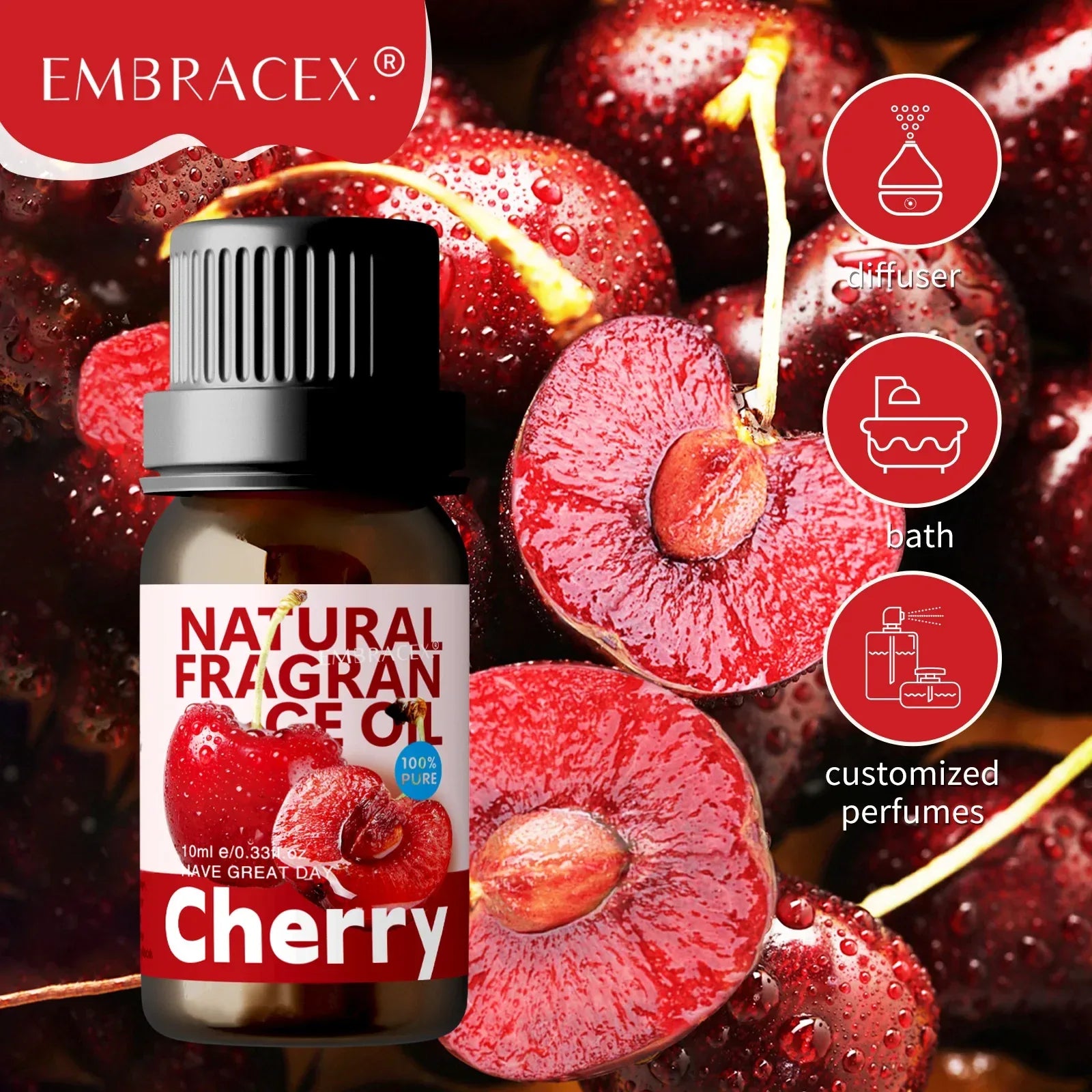 🍊 10ml Fruity Essential Oils – Sweet Fruit Fragrance Collection for Diffusers, Candles, and Home Aromatherapy﻿ Cherry