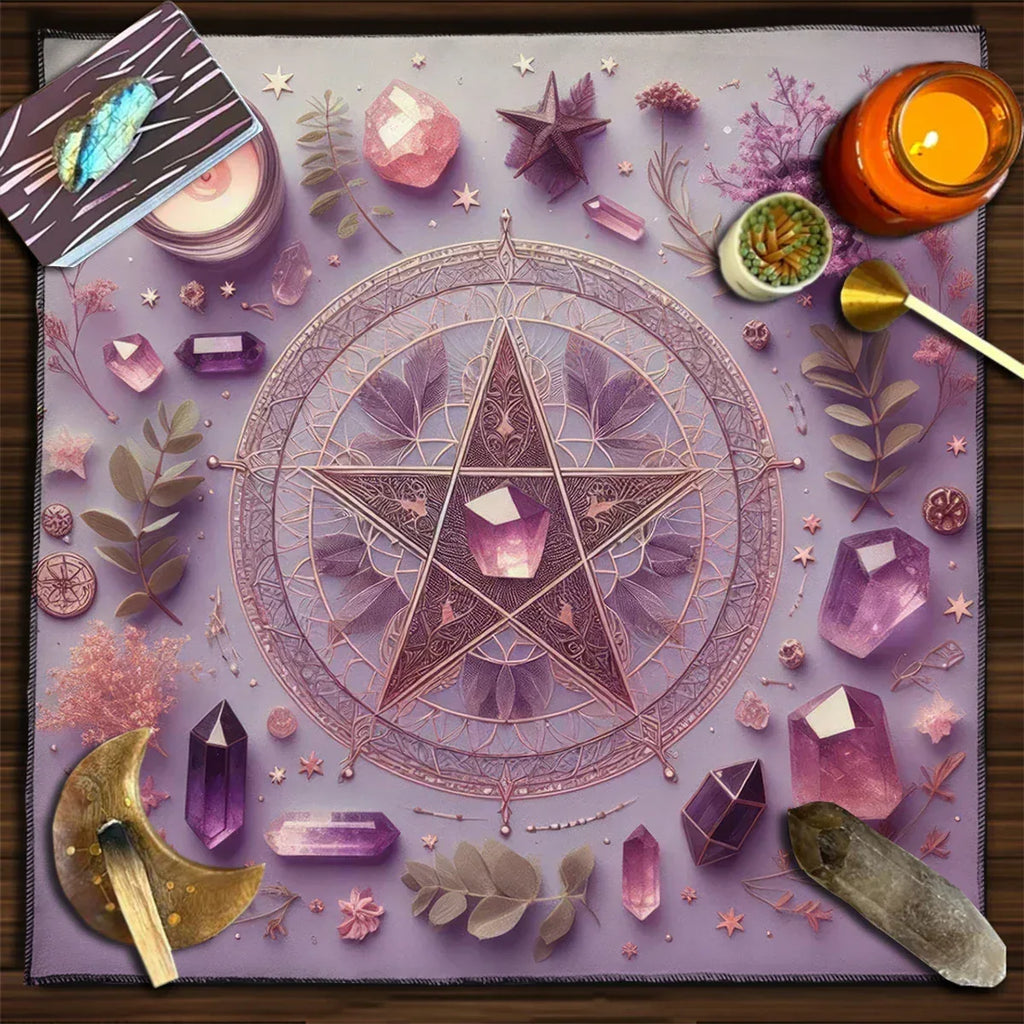 🌸 Sacred Flower Of Life Tarot Tablecloth – 100% Polyester with Geometric Spiritual Design for Divination and Rituals TLB (851)