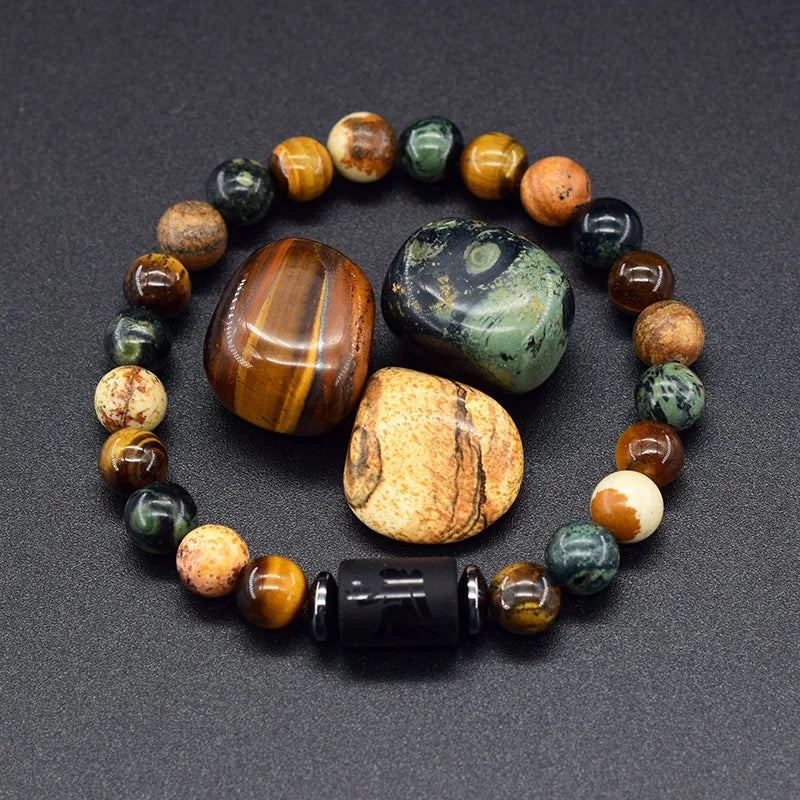 ✨ 12 Zodiac Constellation Signs Bracelet – Tiger Eye & Sparrow Picture Stone Beads – Virgo Charm Couple Jewelry for Men & Women