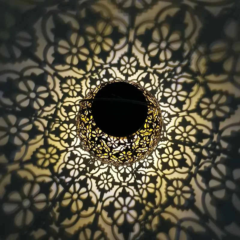 Solar LED Lantern with Hollow Wrought Iron Design – Waterproof Outdoor Hanging Projection Lamp for Garden and Yard Decor