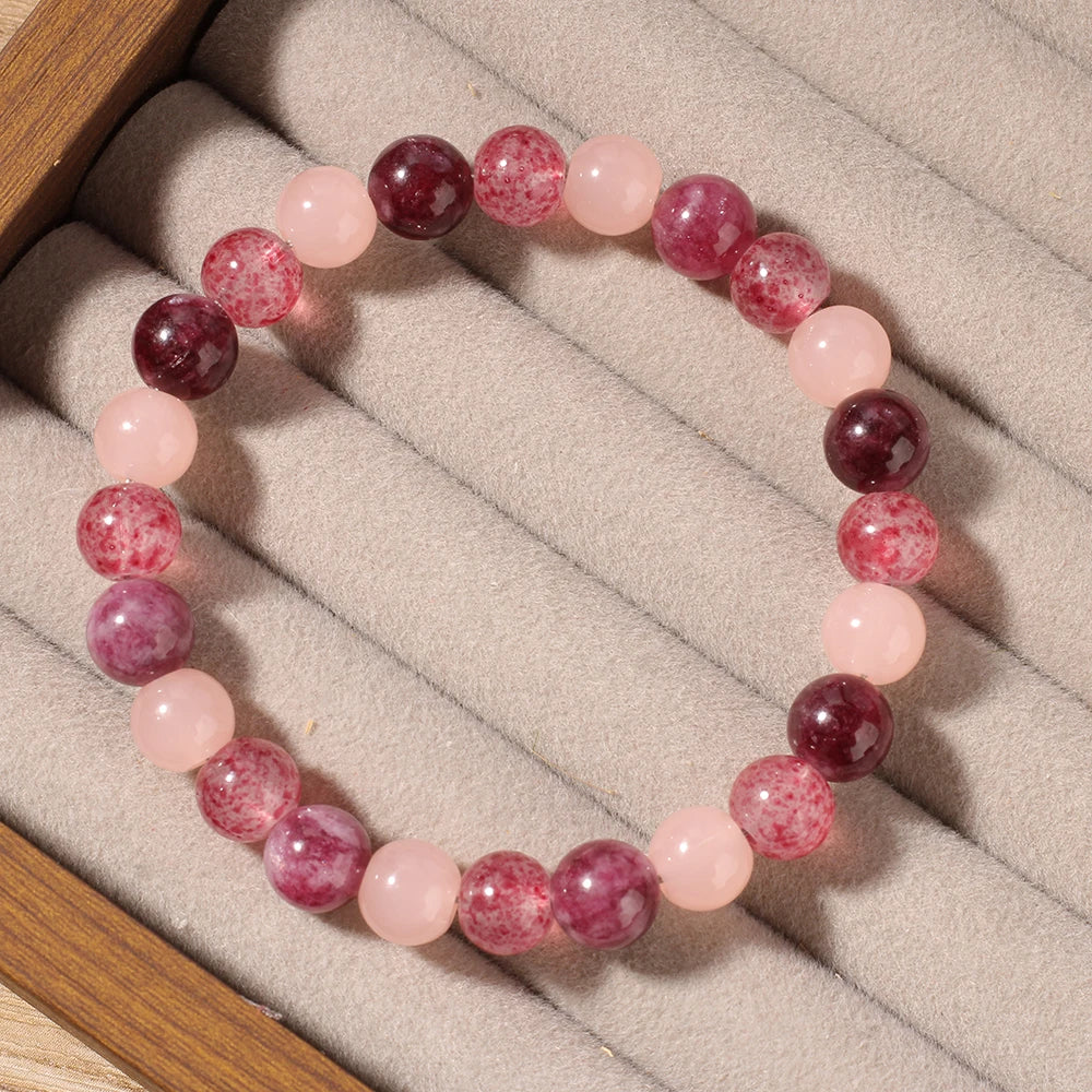 ✨ Cute Autumn & Winter Jewelry – Pink Garnet, Pink Quartz & Strawberry Quartz Bracelet – Natural Stone Gift for Girlfriend