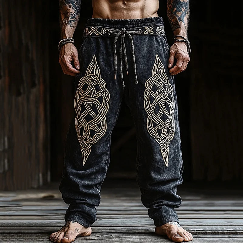 🃏 Men’s Retro Viking Celtic Skeleton 3D Printed Drawstring Pants – Casual Straight-Leg Summer Beach Pants, Plus Sizes S–5XL D81PHG259162362