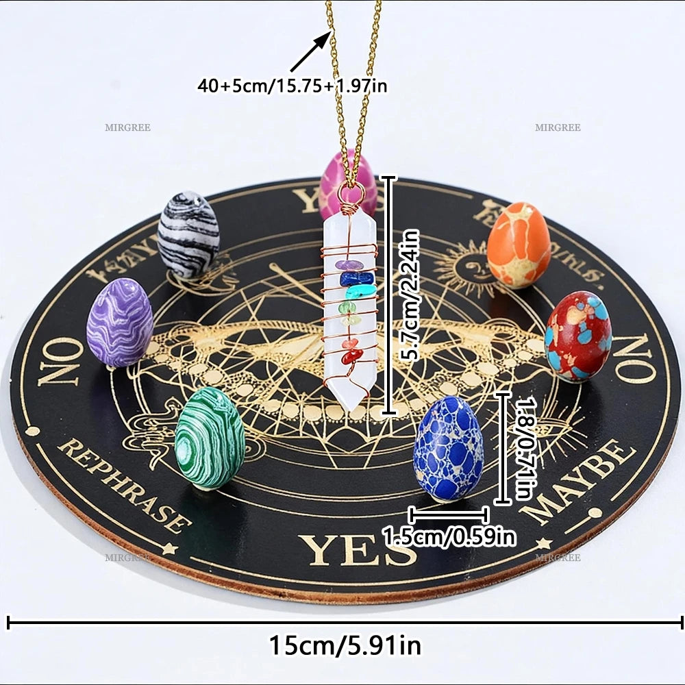 🔮 9pcs Crystal Pendulum Divination Set – Includes Decision Board & Gemstone Egg | Guidance Tool & Witchcraft Supplies | Free Shipping style g