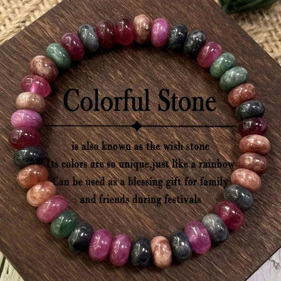 ✨ Multicolor Tourmaline Bracelet – Natural Bead Stone Chain Elastic Bangle for Women & Men – Fashionable Party Jewelry