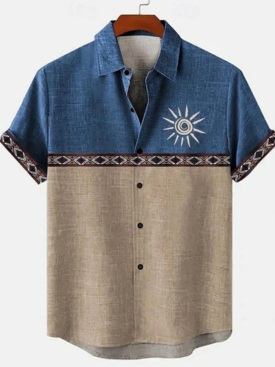 🌍 The Ethno-Vintage Heritage Shirt: Premium Men’s Organic Linen Hawaiian Top – High-Definition Tribal Artistic Print, Breathable Short-Sleeve Casual Button-Down, and Sophisticated Street-Style Silhouette ZT2510